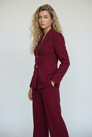 1780954121034-ynkvhr7 Lüks Bordo Kumaş Blazer Ceket ve Geniş Paça Pantolon Takım | Butik B2B Kadın Giyim