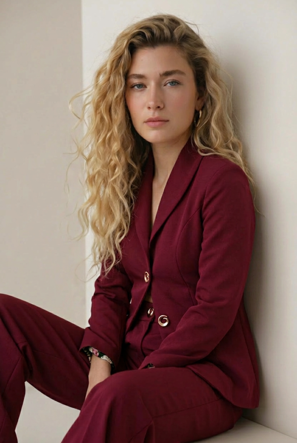 1780954131233-8bbuhm4 Lüks Bordo Kumaş Blazer Ceket ve Geniş Paça Pantolon Takım | Butik B2B Kadın Giyim