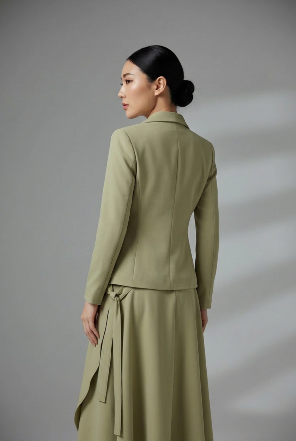 1781688963454-9kheedl Keten Haki Blazer Ceket ve Asimetrik Etek Takımı
