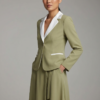 1781688965980-1m3zhh4 Keten Haki Blazer Ceket ve Asimetrik Etek Takımı