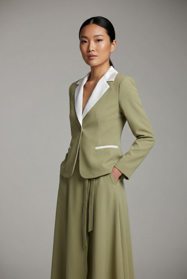 1781688965980-1m3zhh4 Keten Haki Blazer Ceket ve Asimetrik Etek Takımı