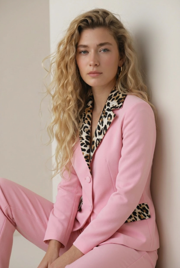 1781730527815-zkblgff Pembe Kumaş Leopar Detay Takım | Blazer ve Flared Pantolon B2B