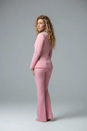 1781730530019-cg6uulh Pembe Kumaş Leopar Detay Takım | Blazer ve Flared Pantolon B2B
