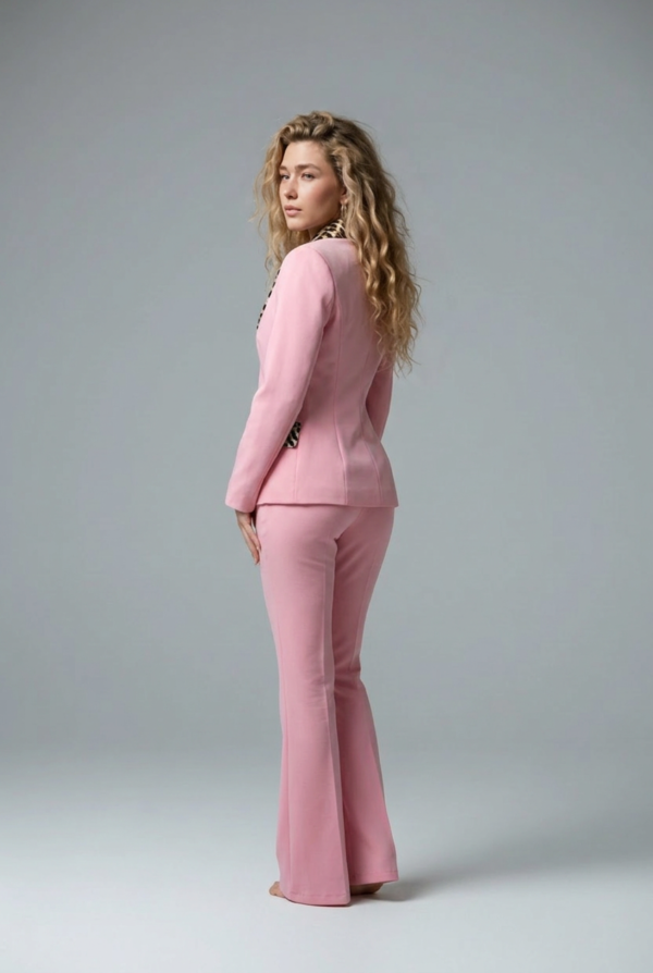 1781730530019-cg6uulh Pembe Kumaş Leopar Detay Takım | Blazer ve Flared Pantolon B2B
