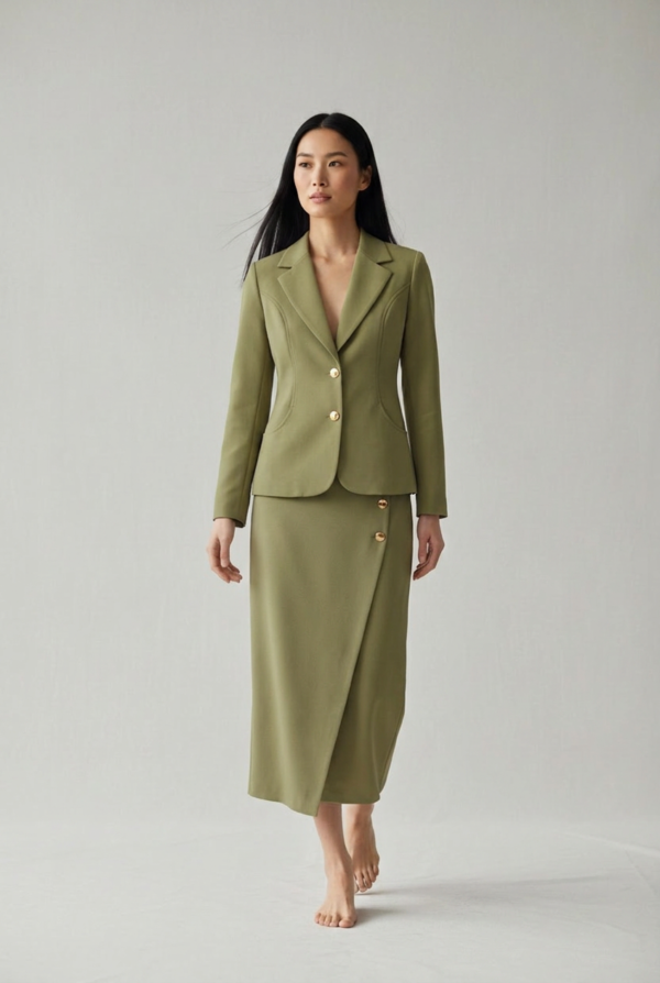 1781858102460-cj8bhf8 Sage Yeşil Minimalist Blazer ve Asimetrik Etek Takım