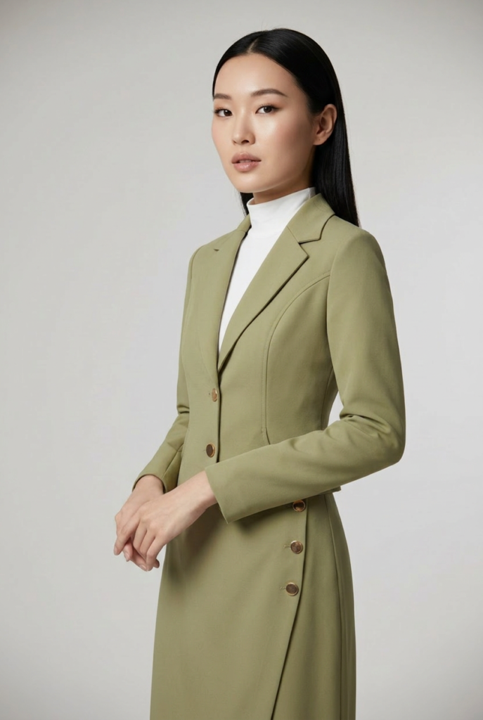 Sage Yeşil Minimalist Blazer ve Asimetrik Etek Takım
